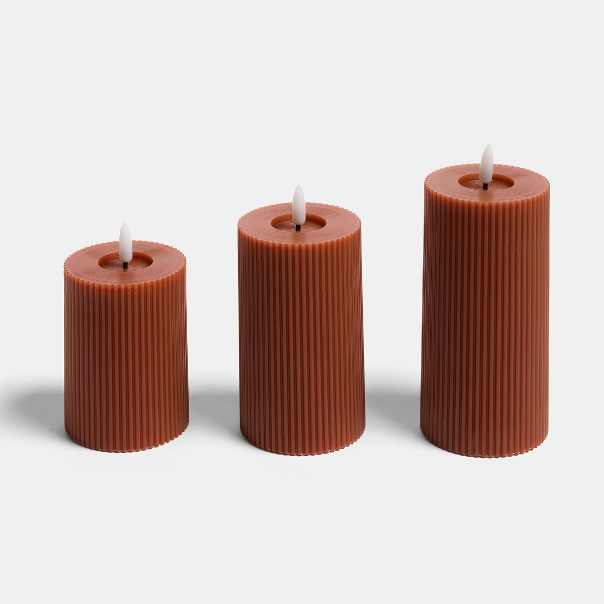 OHS LED Ribbed Candle, Rust - 3 Pack>