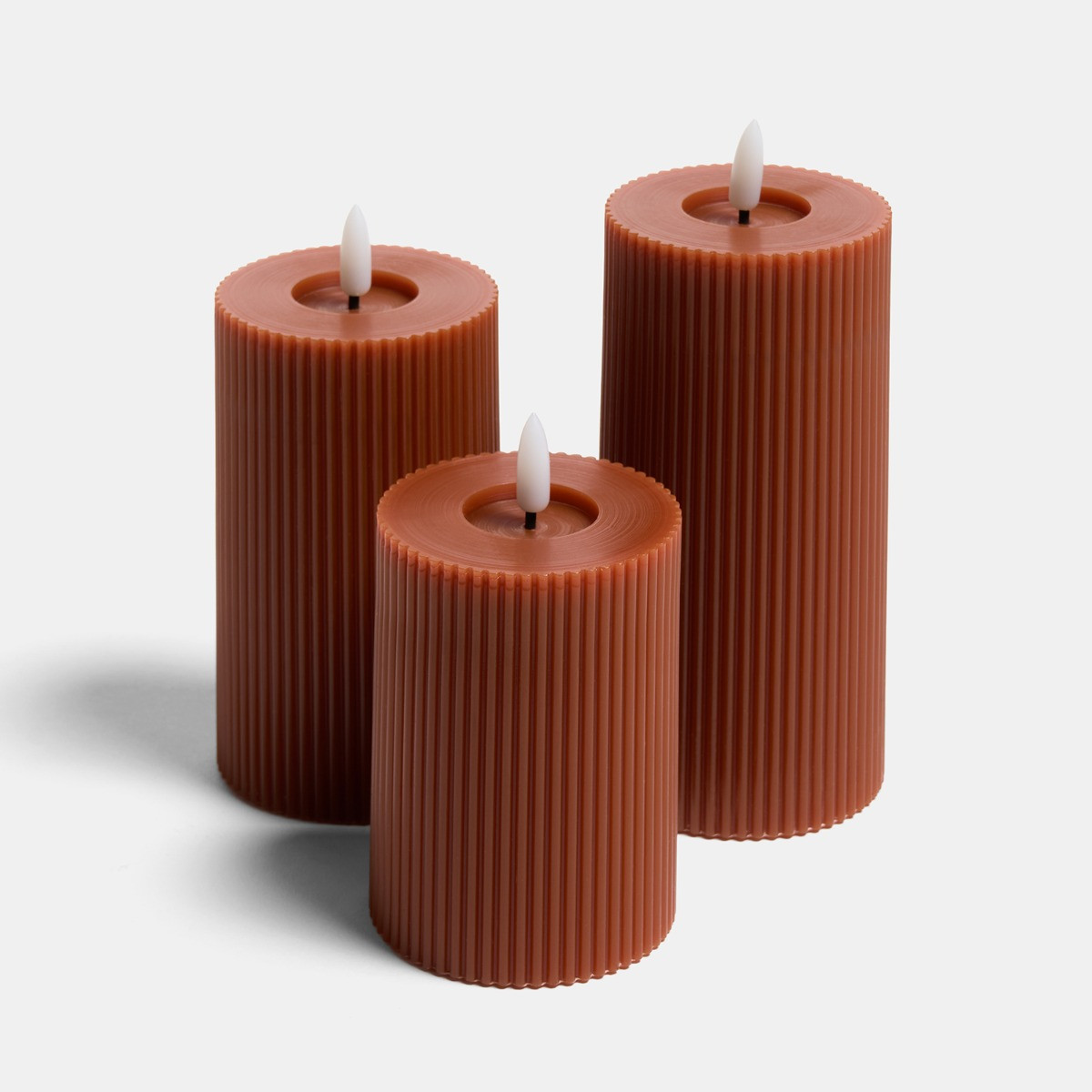 OHS LED Ribbed Candle, Rust - 3 Pack>