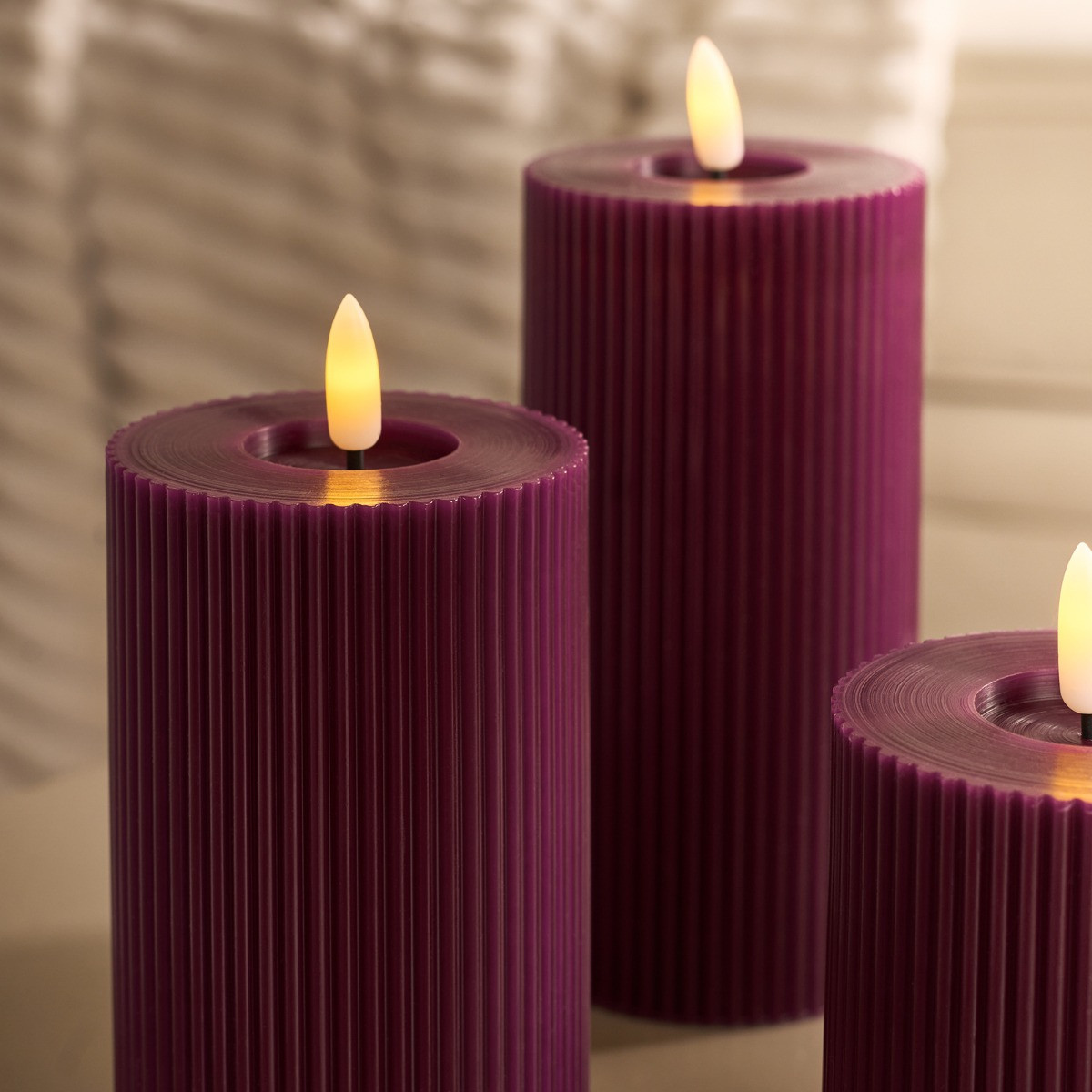 OHS LED Ribbed Candle, Burgundy - 3 Pack>