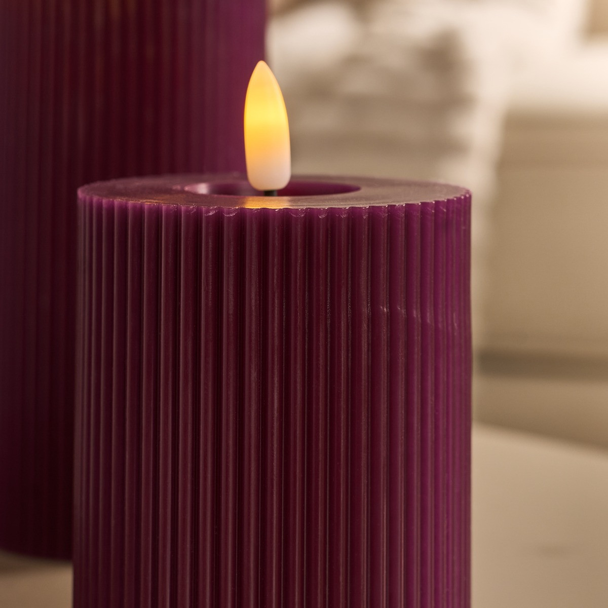 OHS LED Ribbed Candle, Burgundy - 3 Pack>