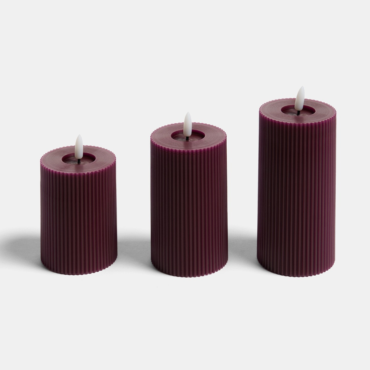 OHS LED Ribbed Candle, Burgundy - 3 Pack>