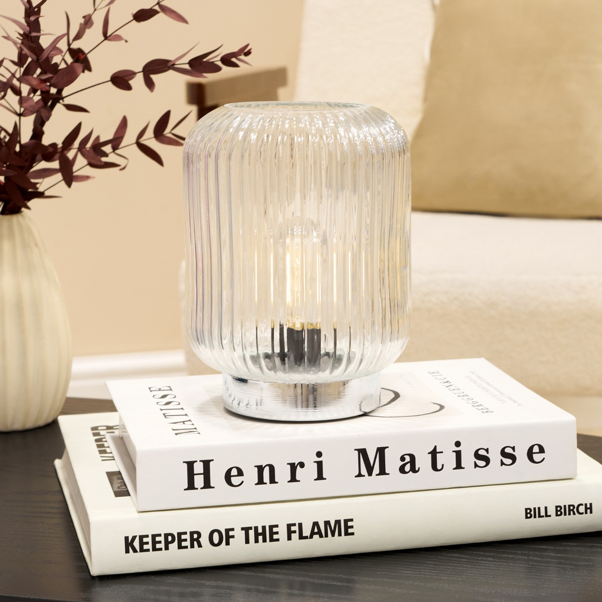 OHS Glass Battery Operated Table Lamp - Clear/Silver>