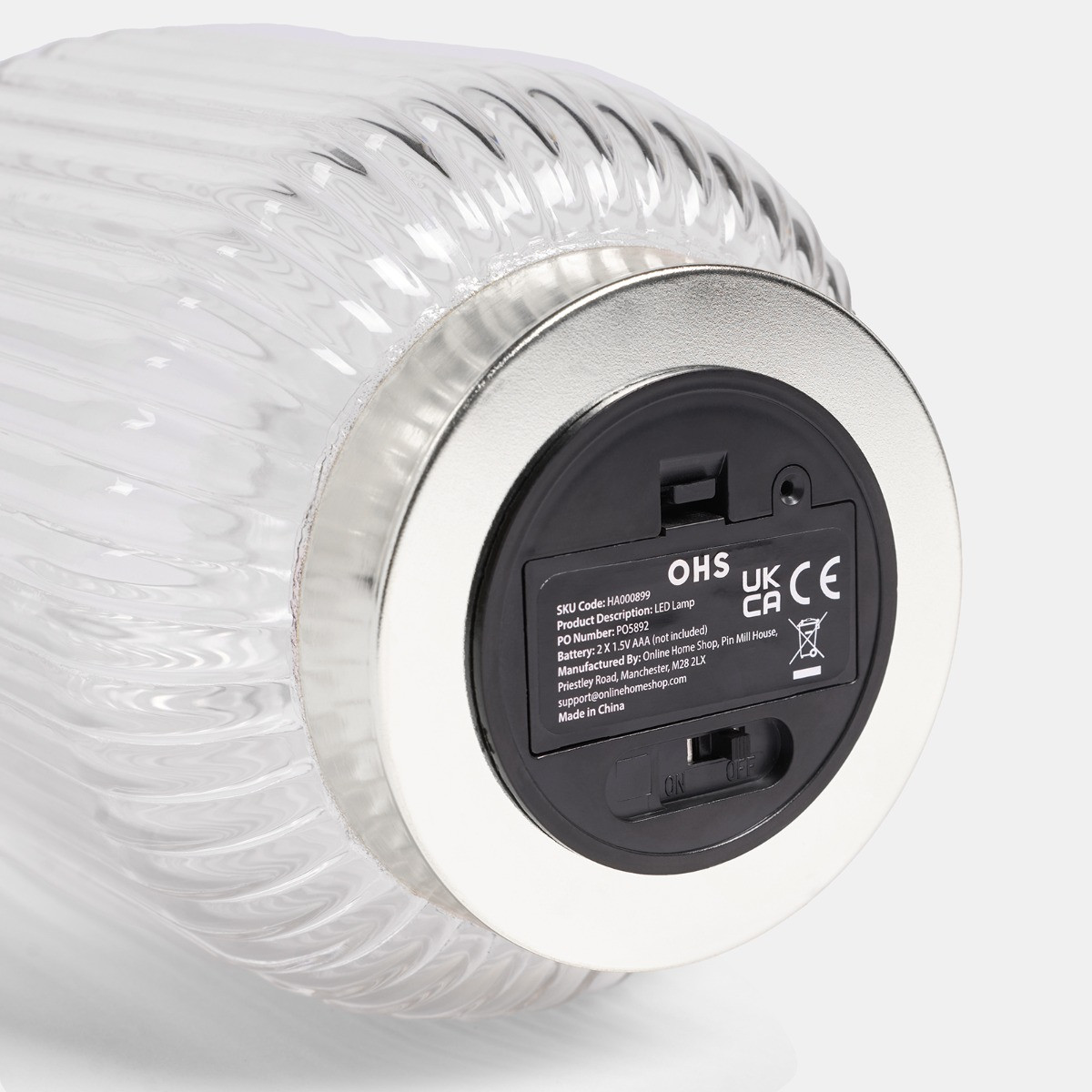 OHS Glass Battery Operated Table Lamp - Clear/Silver>