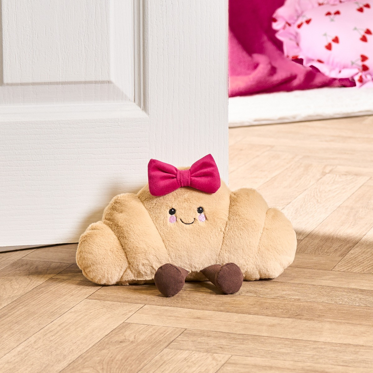 OHS Chloe The Bow Croissant Doorstop - Natural/Hot Pink>