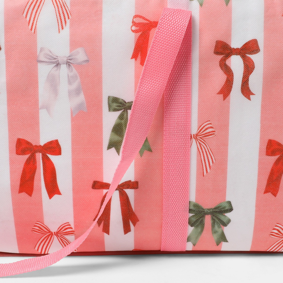 OHS Multi Bow Stripe Christmas Wrap Storage Bag - Pink/White>