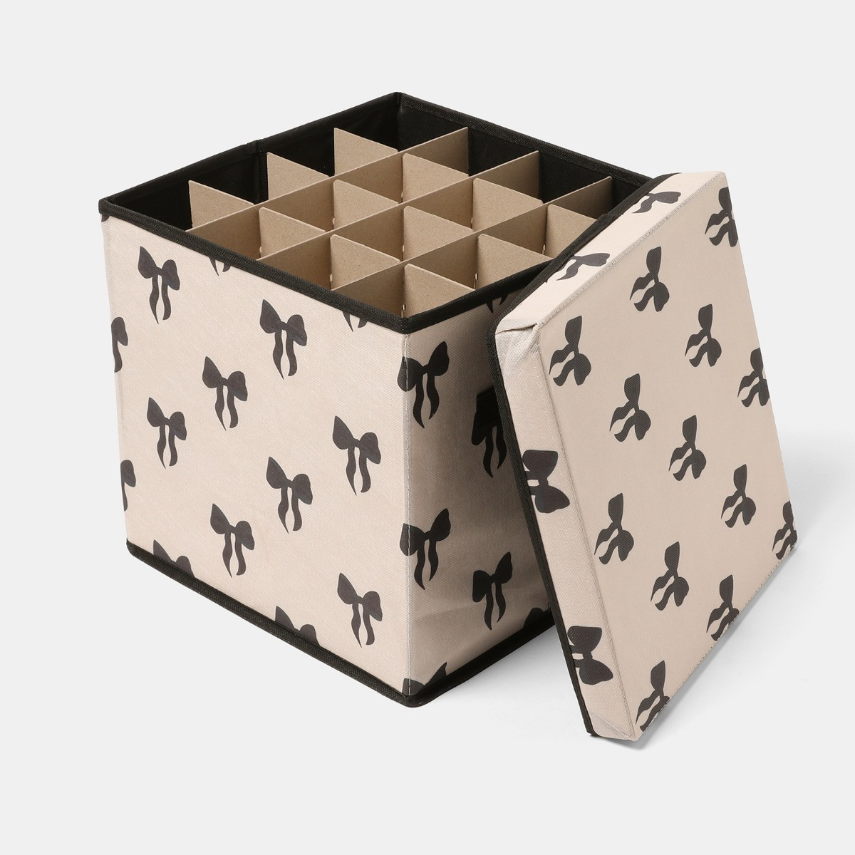 OHS Bow Print Christmas Bauble Storage Box - Monochrome>