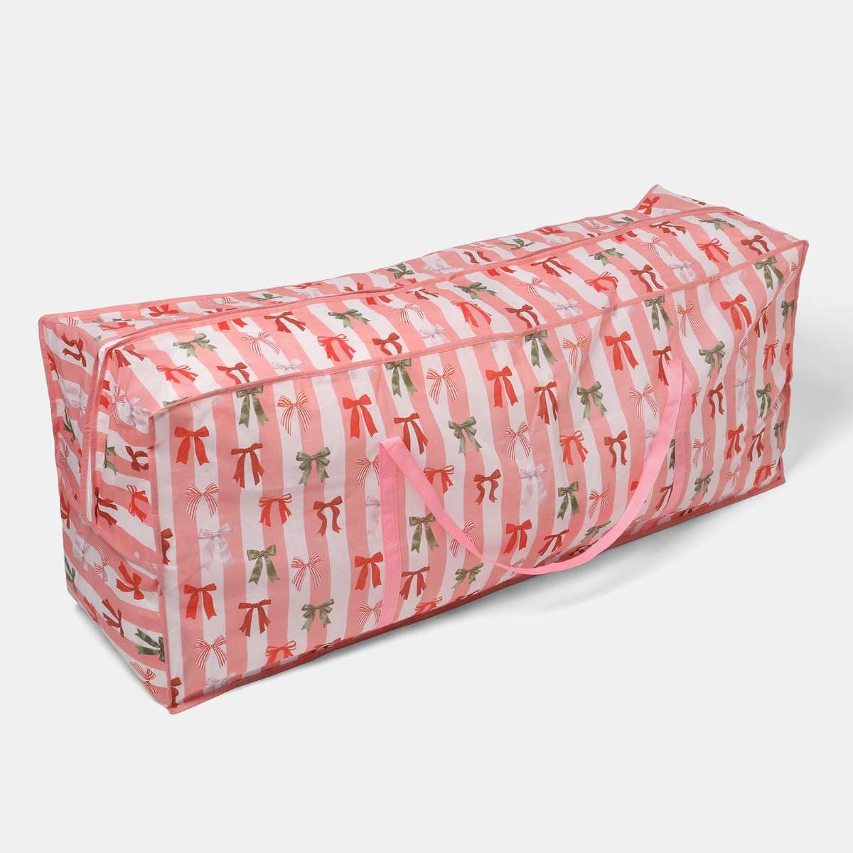OHS Multi Bow Stripe Christmas Tree Storage Bag - Pink/White>