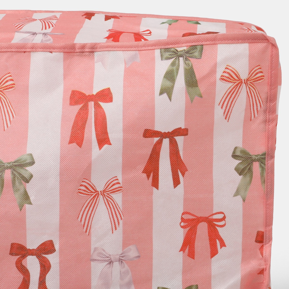 OHS Multi Bow Stripe Christmas Tree Storage Bag - Pink/White>