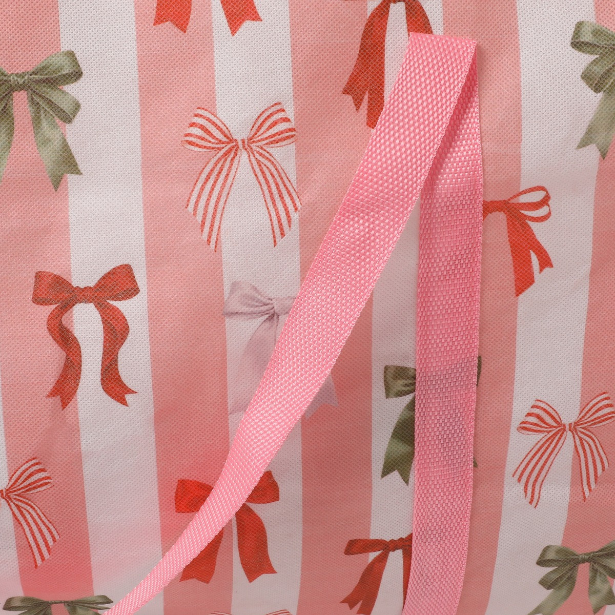 OHS Multi Bow Stripe Christmas Tree Storage Bag - Pink/White>