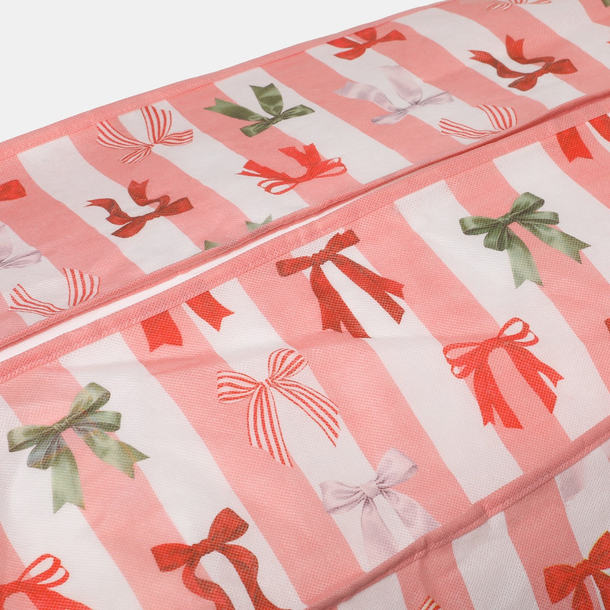 OHS Multi Bow Stripe Christmas Tree Storage Bag - Pink/White>