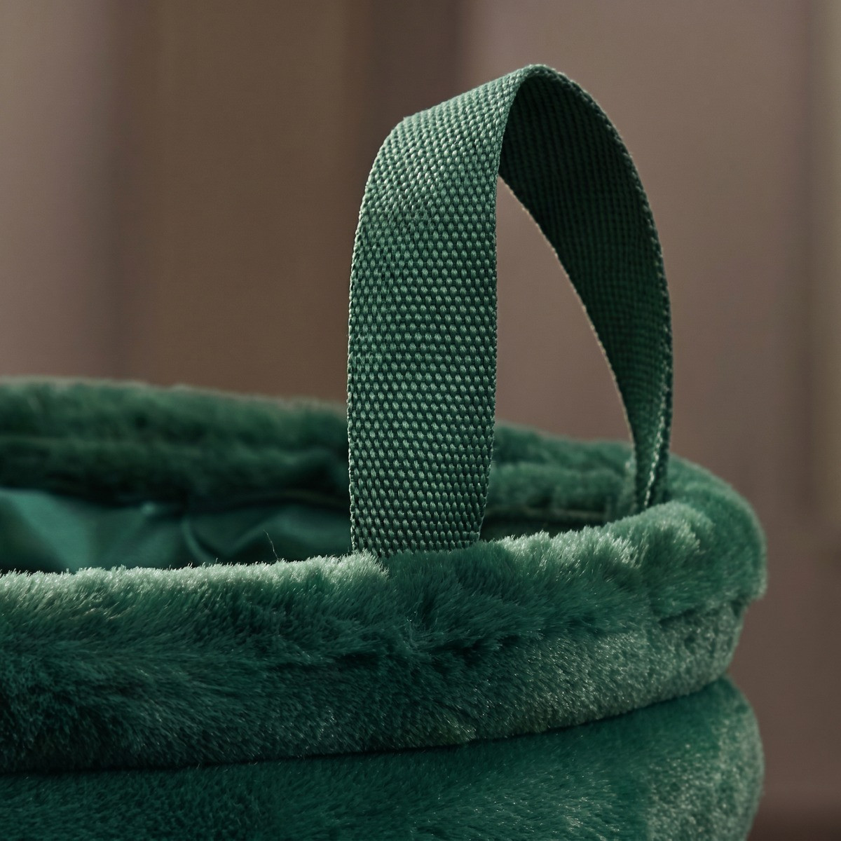 OHS Faux Fur Ribbed Storage Basket - Forest Green>