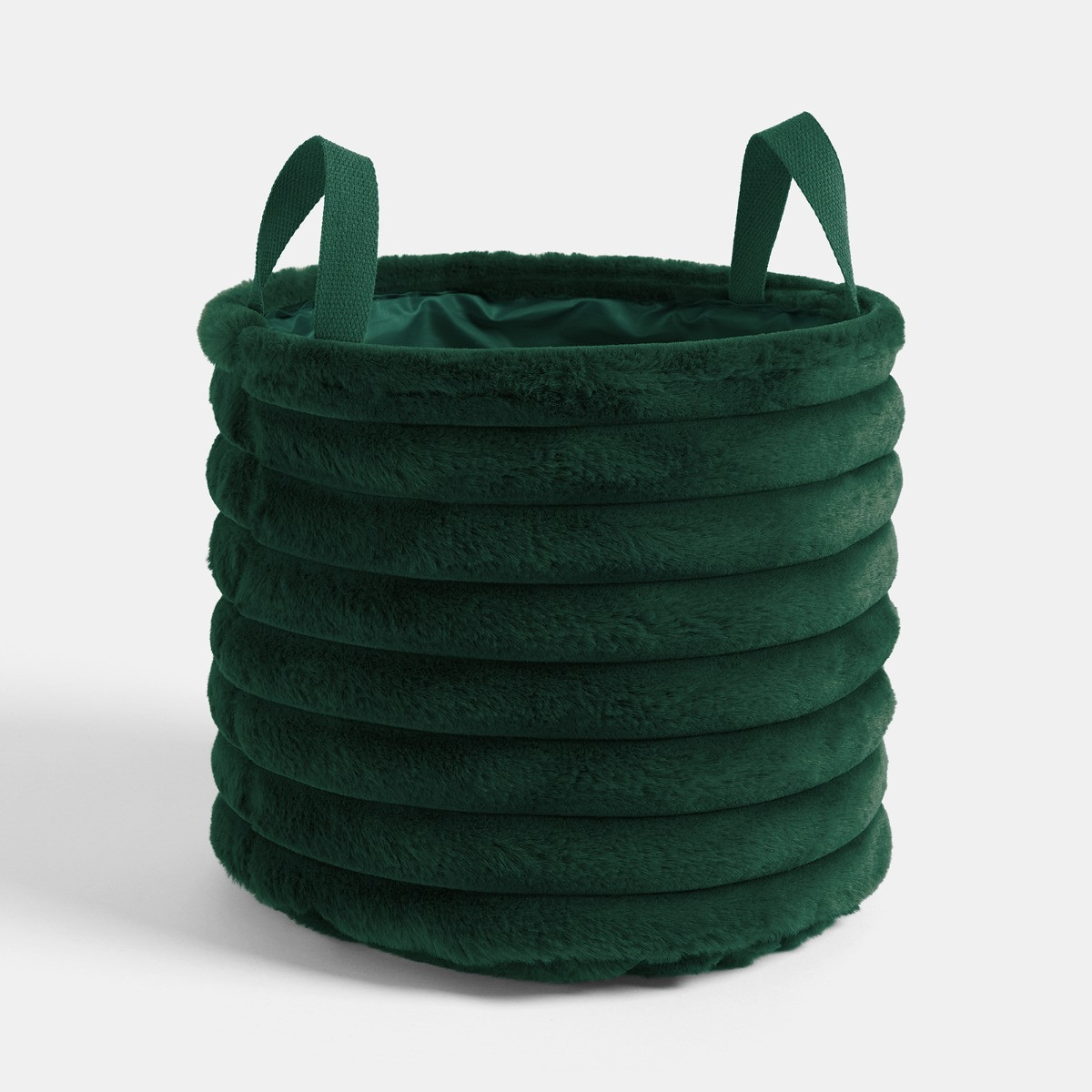OHS Faux Fur Ribbed Storage Basket - Forest Green>