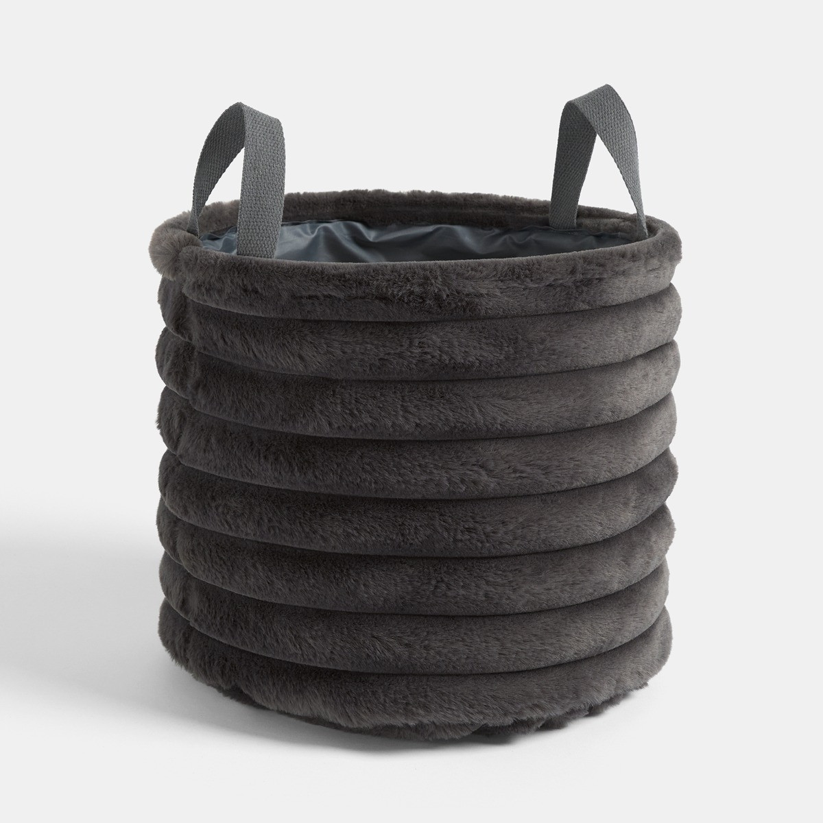 OHS Faux Fur Ribbed Storage Basket - Charcoal>