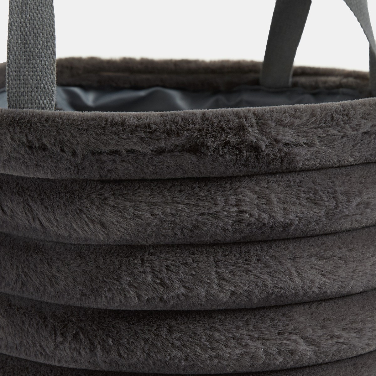 OHS Faux Fur Ribbed Storage Basket - Charcoal>