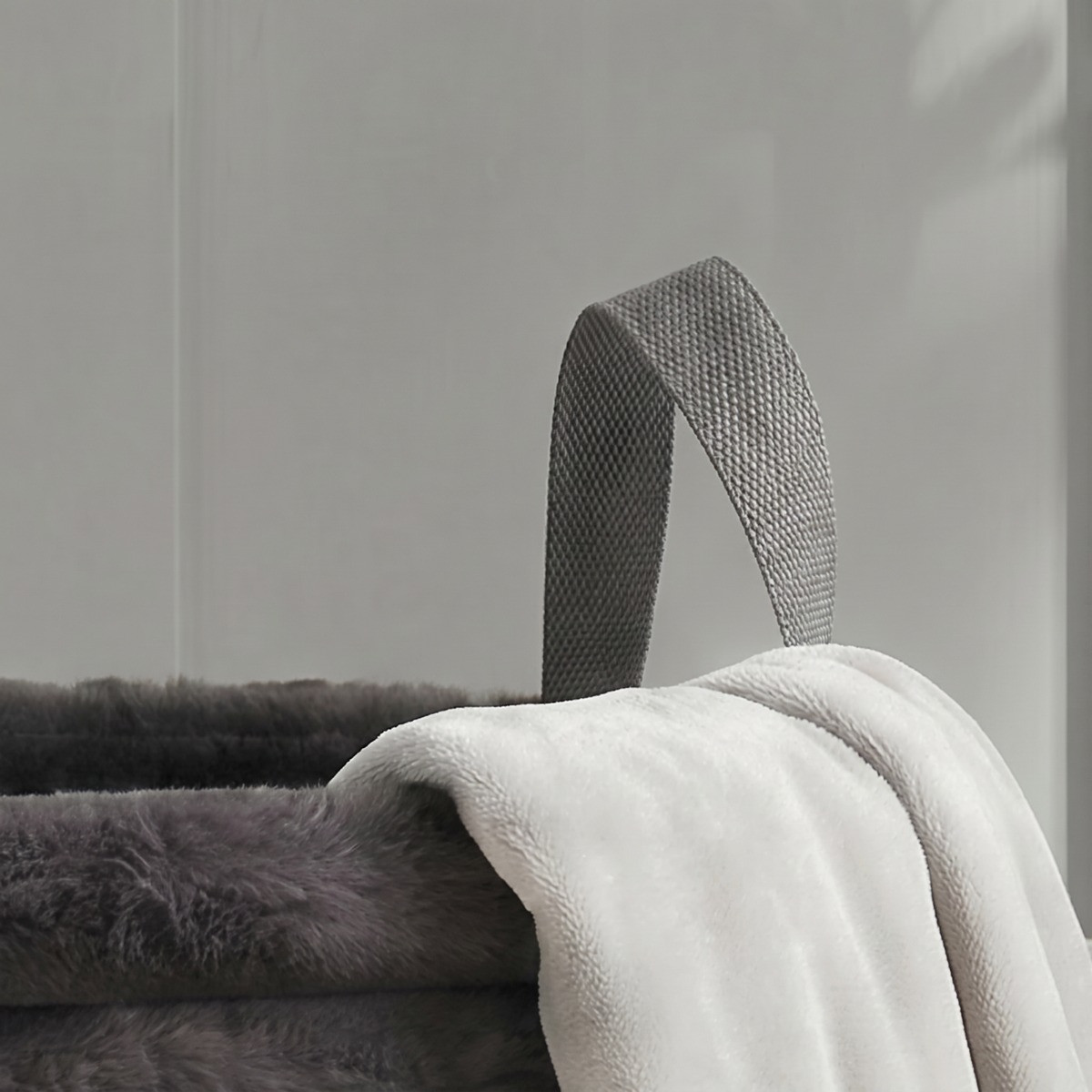 OHS Faux Fur Ribbed Storage Basket - Charcoal>
