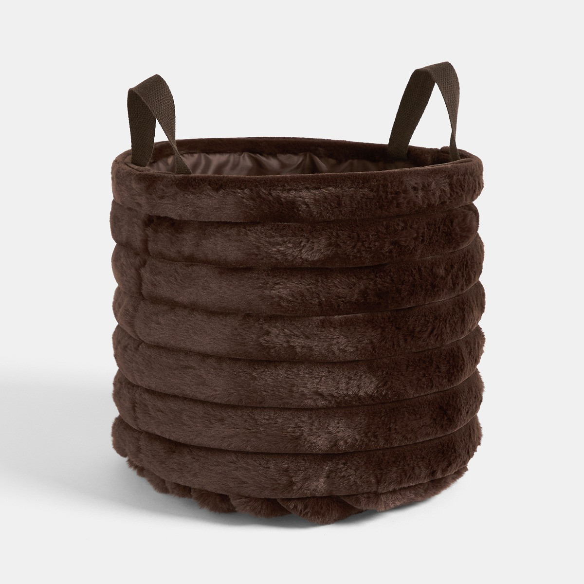 OHS Faux Fur Ribbed Storage Basket - Chocolate>