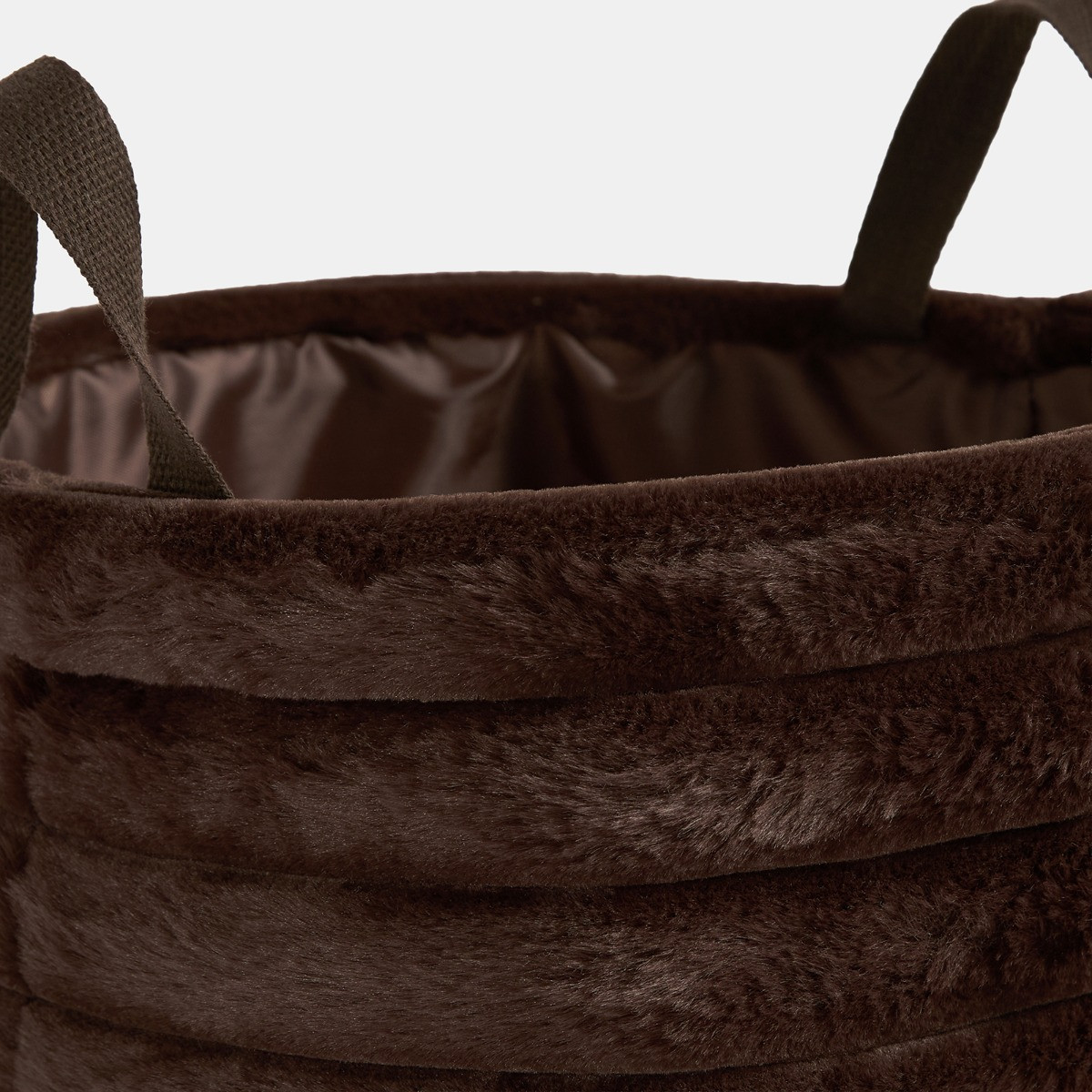 OHS Faux Fur Ribbed Storage Basket - Chocolate>