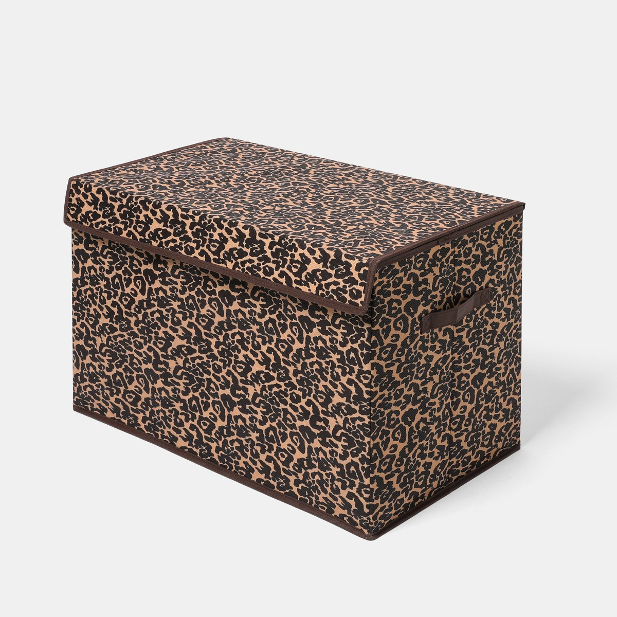 OHS Leopard Print Large Collapsible Storage Box With Lid - Brown>
