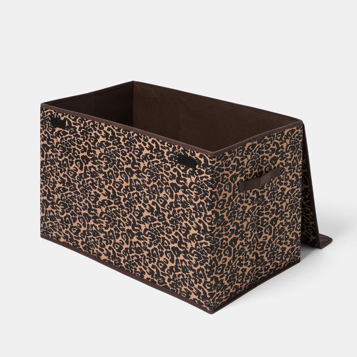 OHS Leopard Print Large Collapsible Storage Box With Lid - Brown>