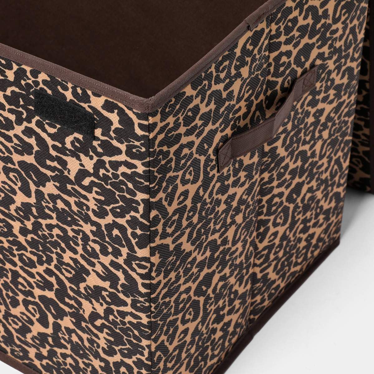 OHS Leopard Print Large Collapsible Storage Box With Lid - Brown>