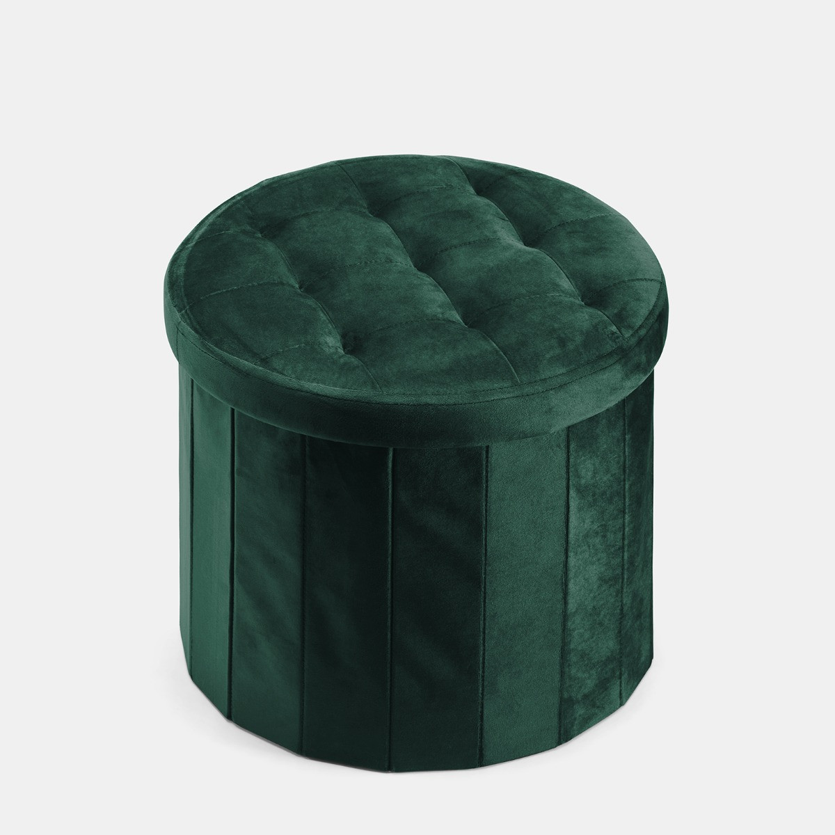 OHS Matte Velvet Foldable Round Storage Ottoman - Woodland Green>