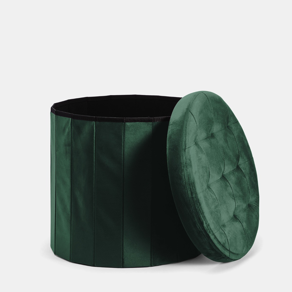 OHS Matte Velvet Foldable Round Storage Ottoman - Woodland Green>