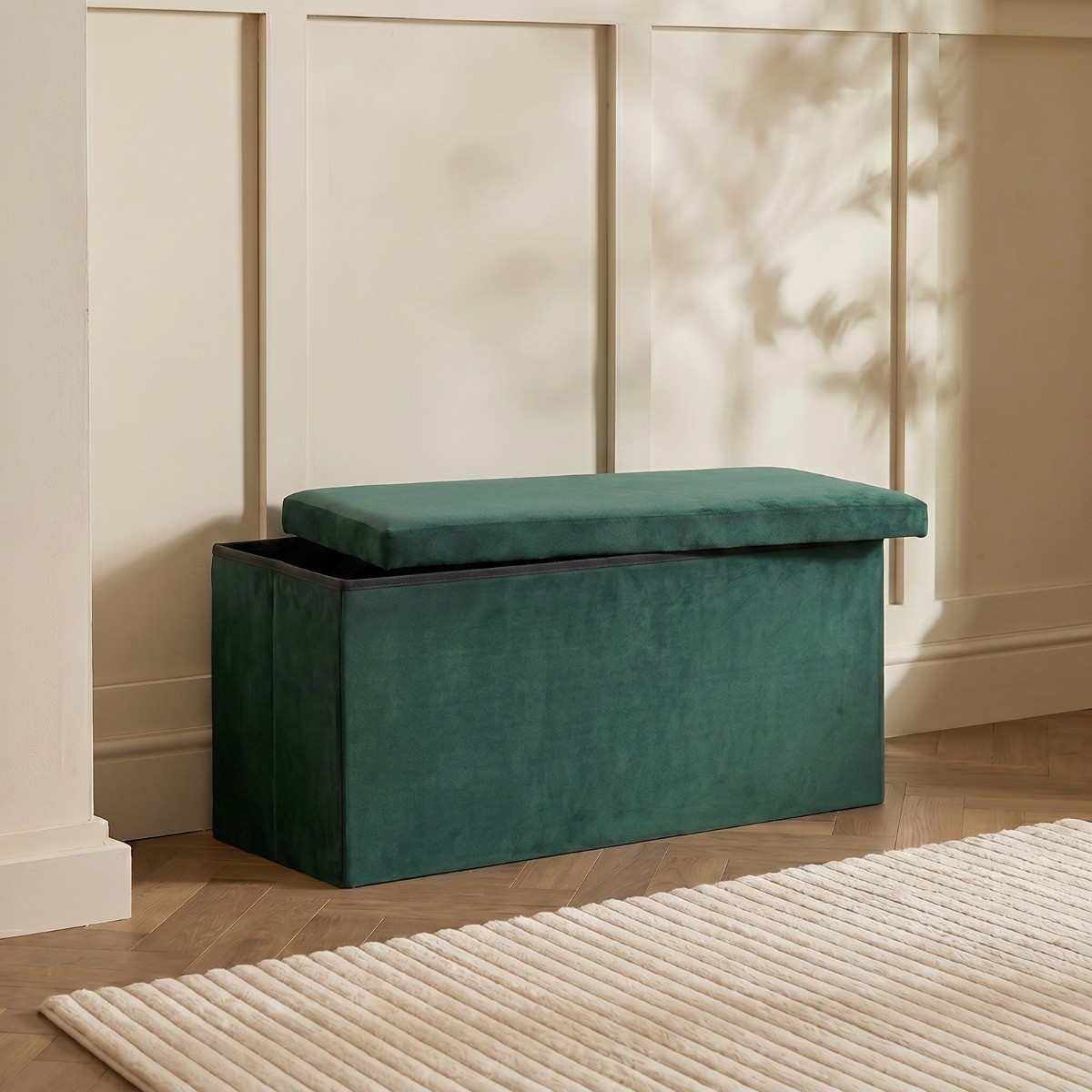 OHS Matte Velvet Foldable Rectangle Storage Ottoman - Woodland Green>