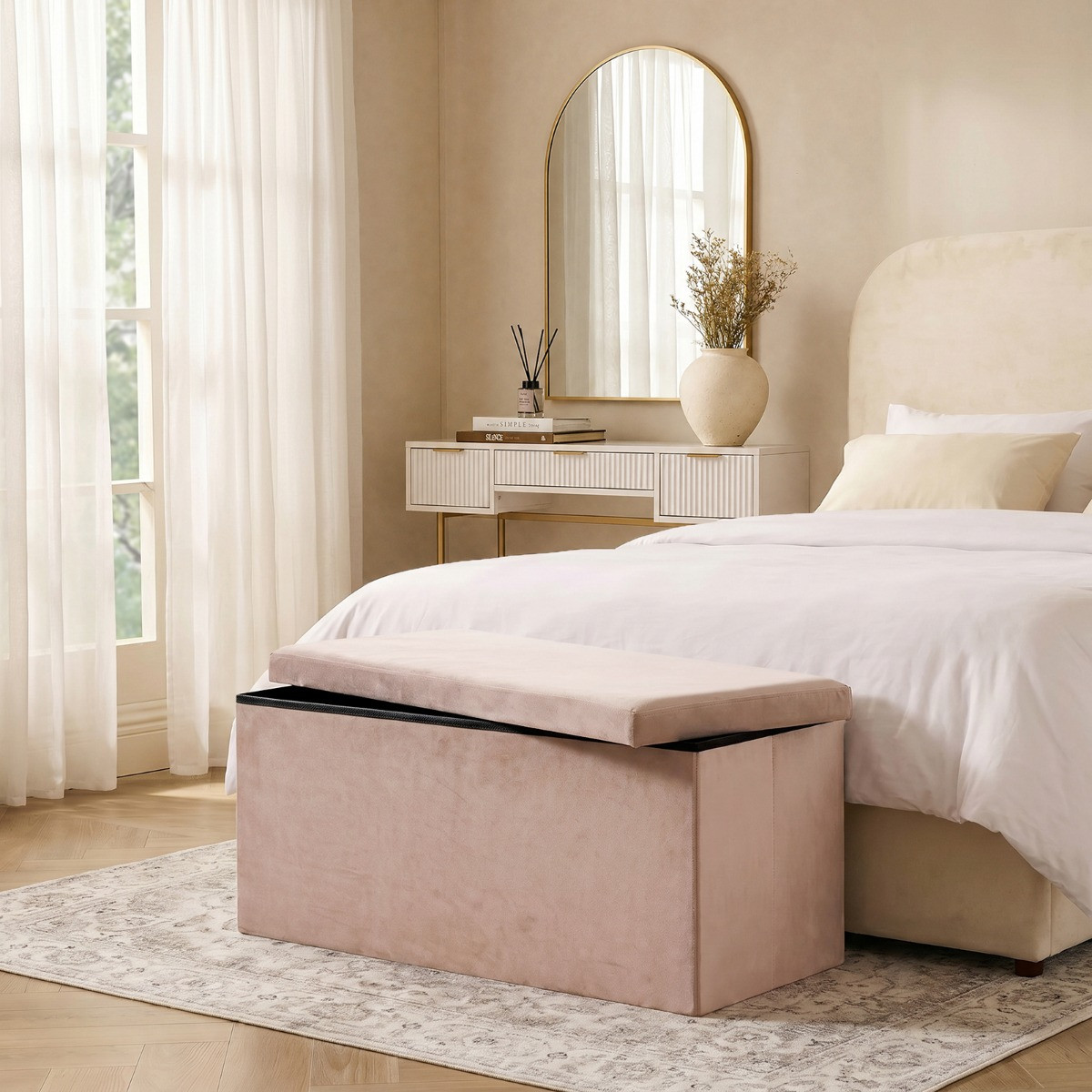 OHS Matte Velvet Foldable Rectangle Storage Ottoman - Mink>
