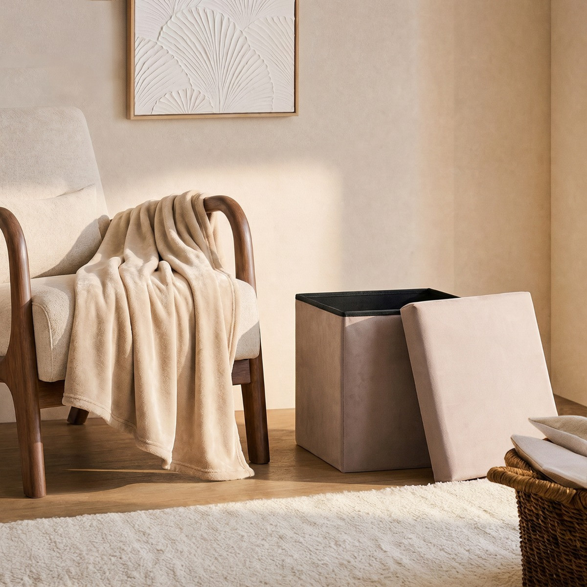 OHS Matte Velvet Foldable Cube Storage Ottoman - Mink>