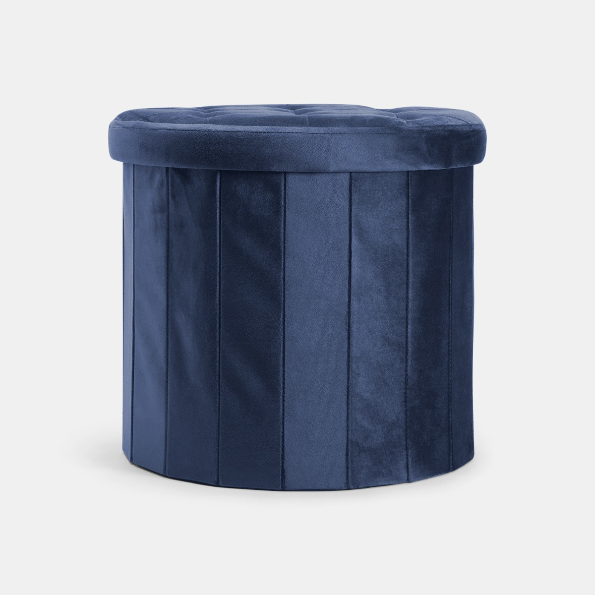 OHS Matte Velvet Foldable Round Storage Ottoman - Navy>
