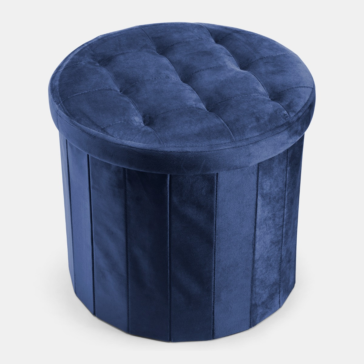 OHS Matte Velvet Foldable Round Storage Ottoman - Navy>