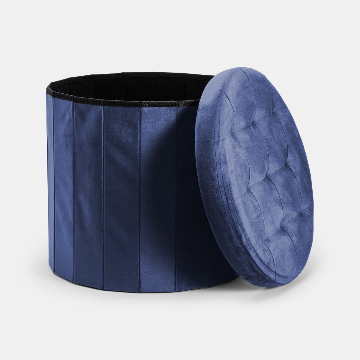 OHS Matte Velvet Foldable Round Storage Ottoman - Navy>