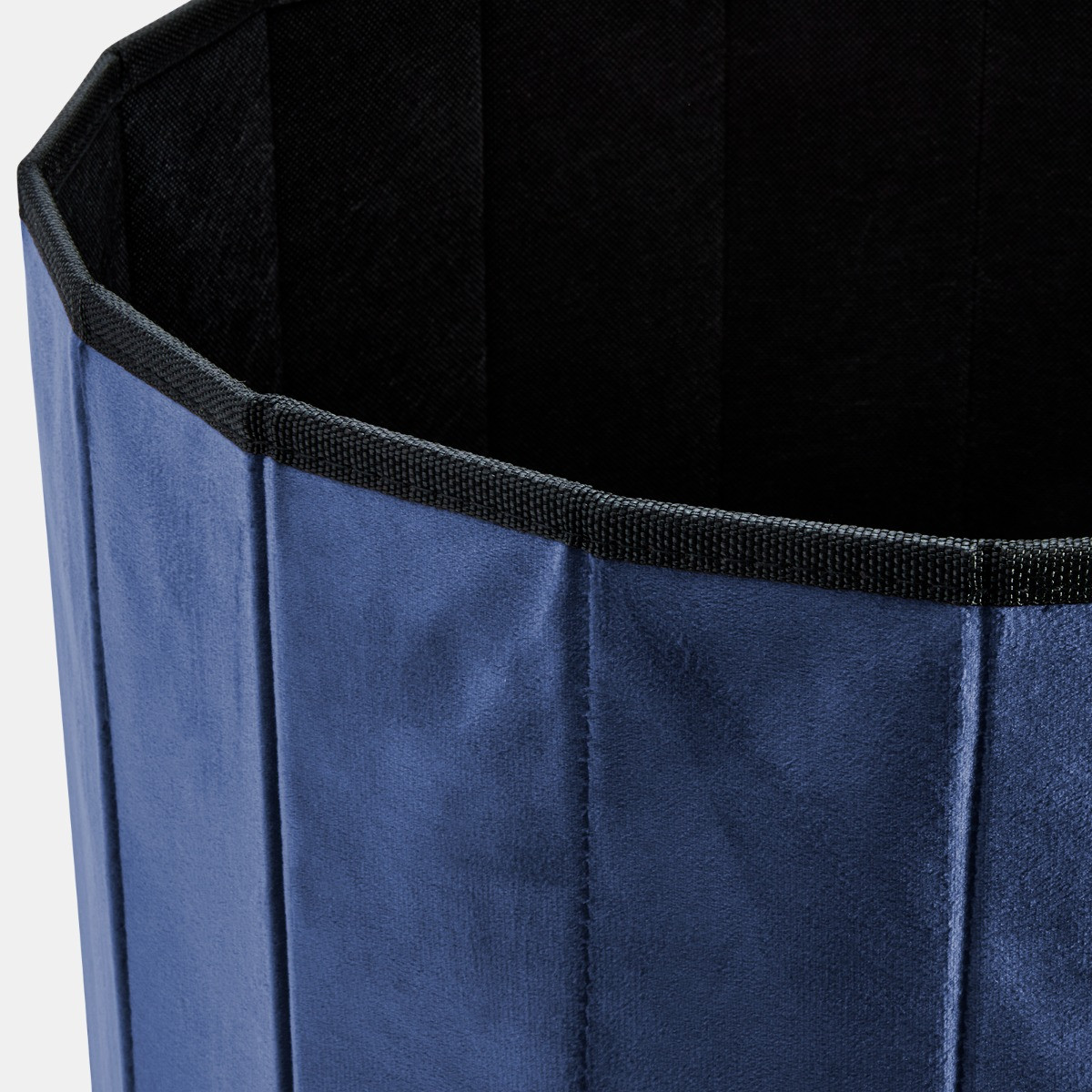 OHS Matte Velvet Foldable Round Storage Ottoman - Navy>