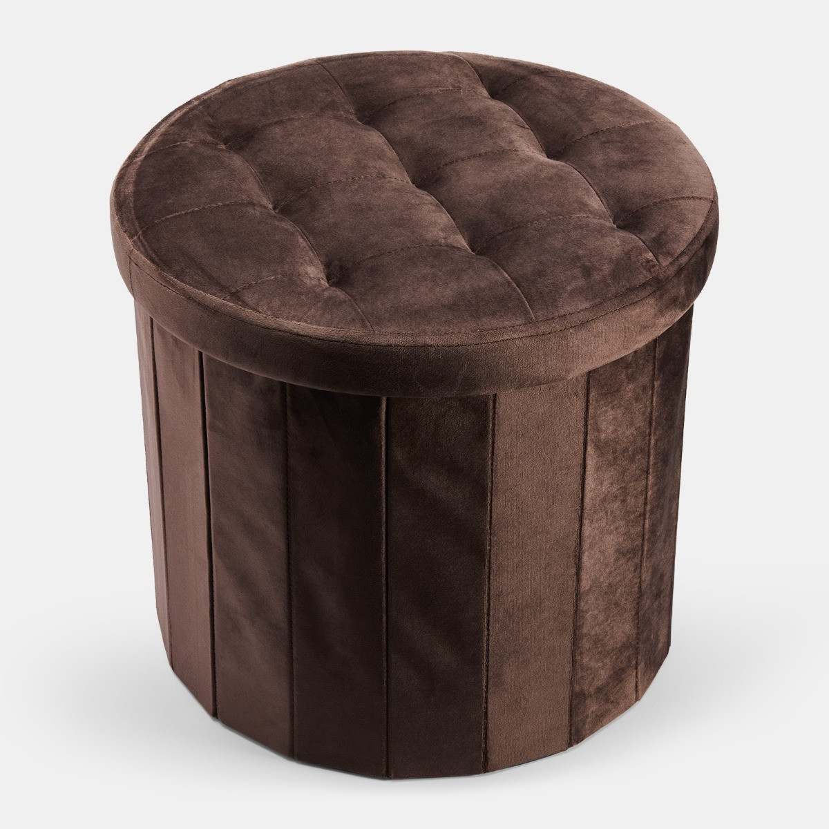 OHS Matte Velvet Foldable Round Storage Ottoman - Chocolate>