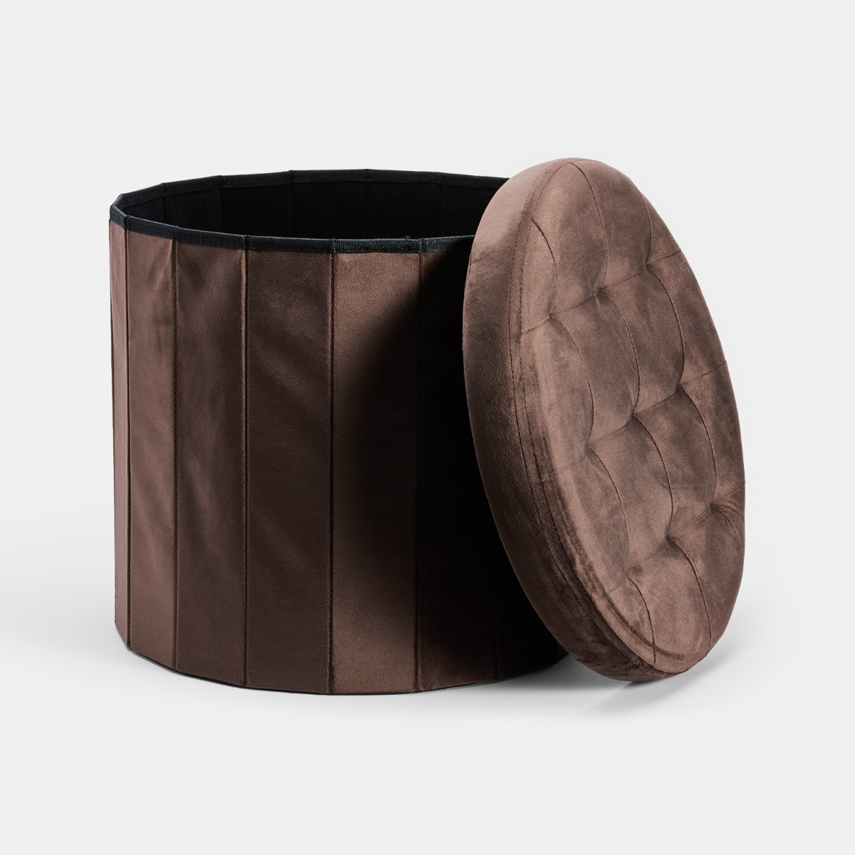 OHS Matte Velvet Foldable Round Storage Ottoman - Chocolate>