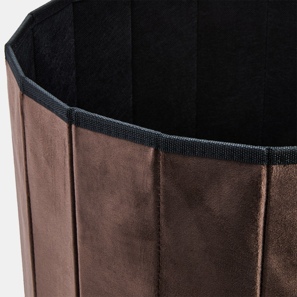 OHS Matte Velvet Foldable Round Storage Ottoman - Chocolate>