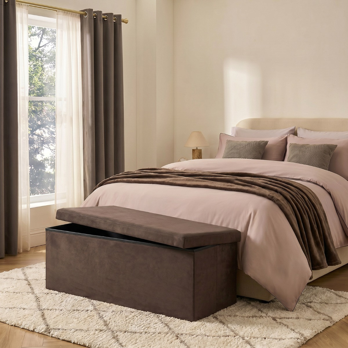 OHS Matte Velvet Foldable Rectangle Storage Ottoman - Chocolate>