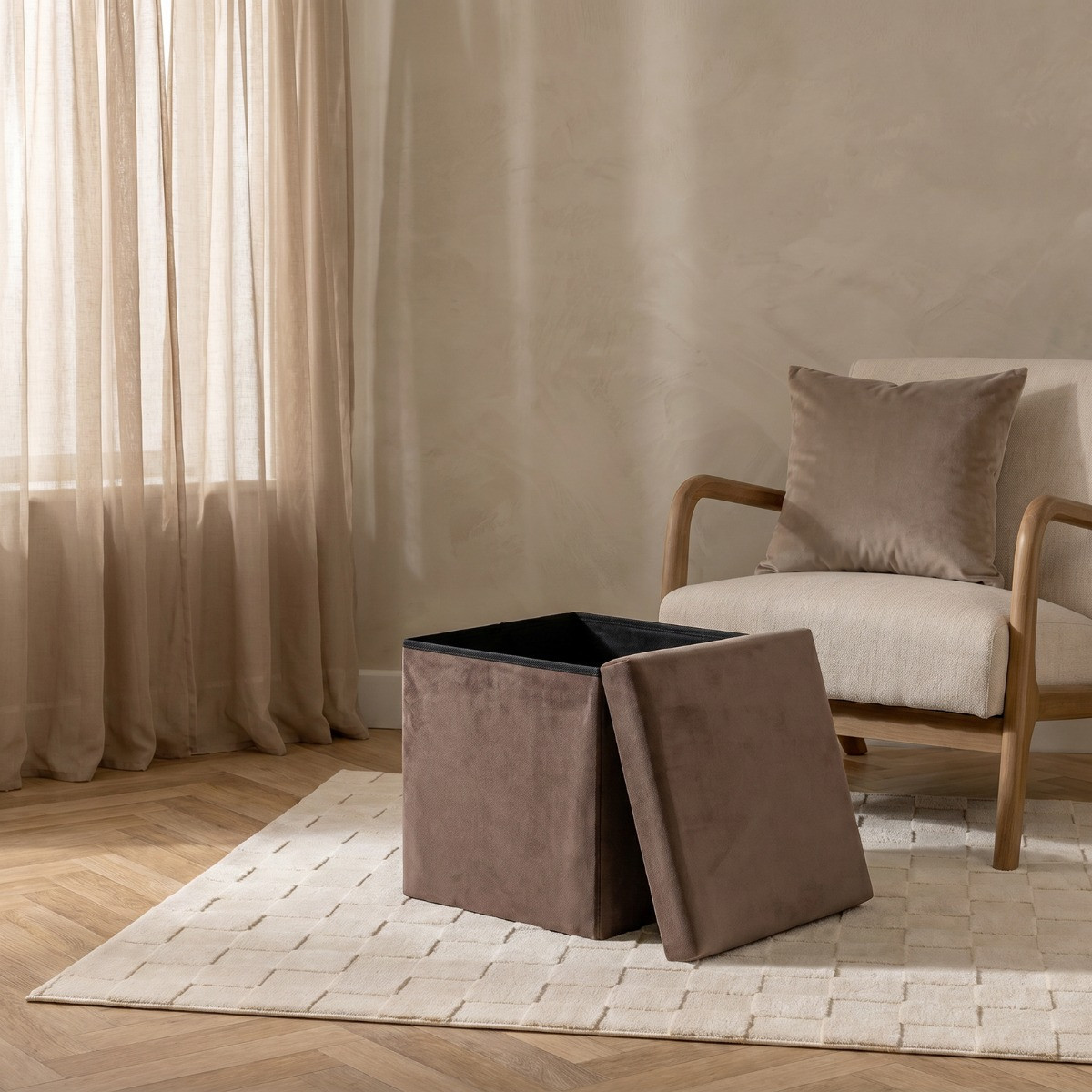 OHS Matte Velvet Foldable Cube Storage Ottoman - Chocolate>