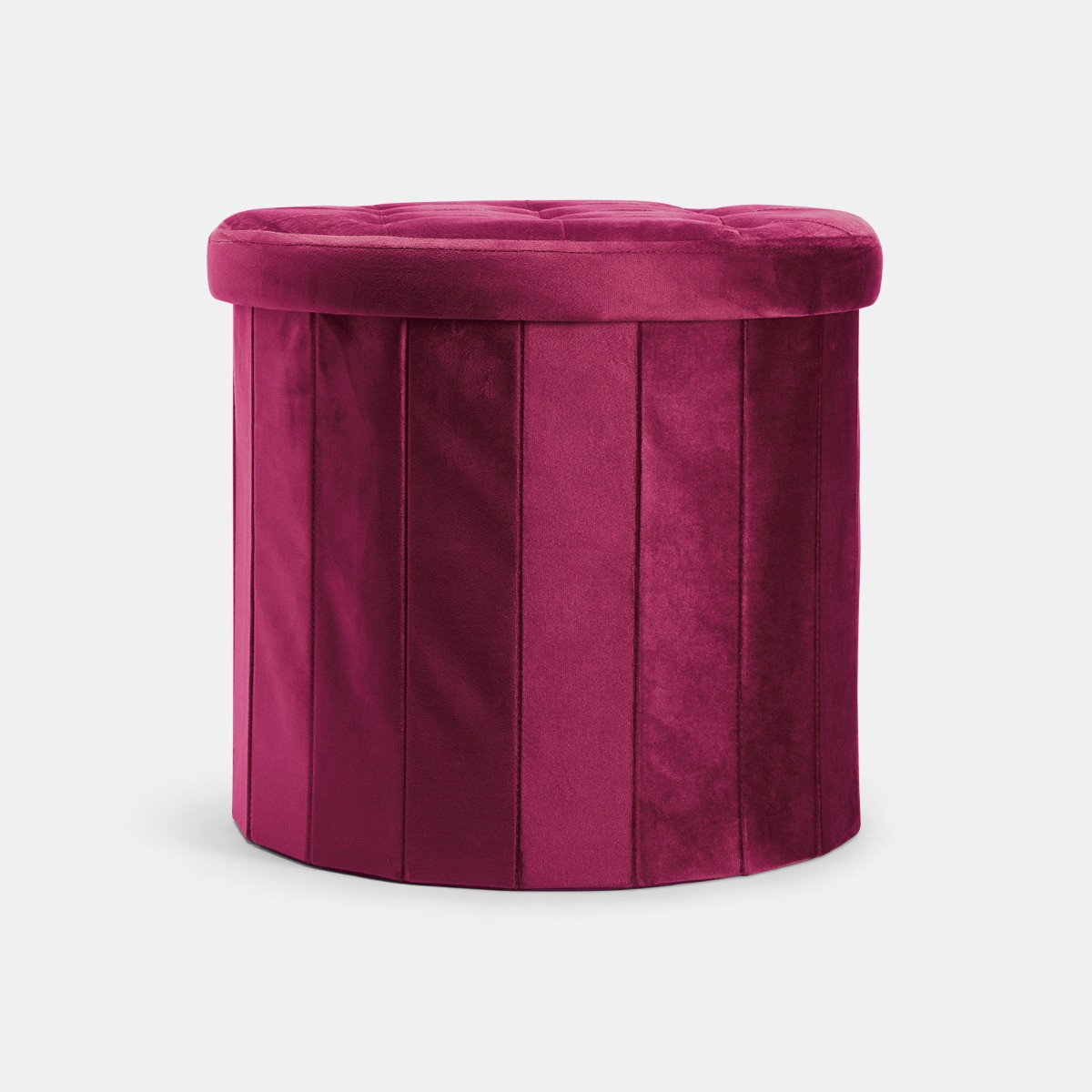 OHS Matte Velvet Foldable Round Storage Ottoman - Berry>