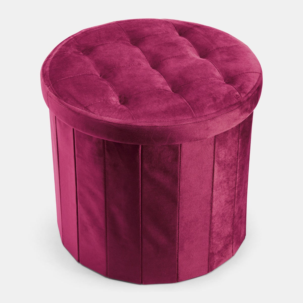 OHS Matte Velvet Foldable Round Storage Ottoman - Berry>