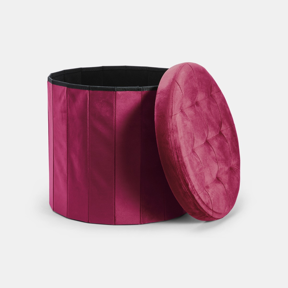 OHS Matte Velvet Foldable Round Storage Ottoman - Berry>
