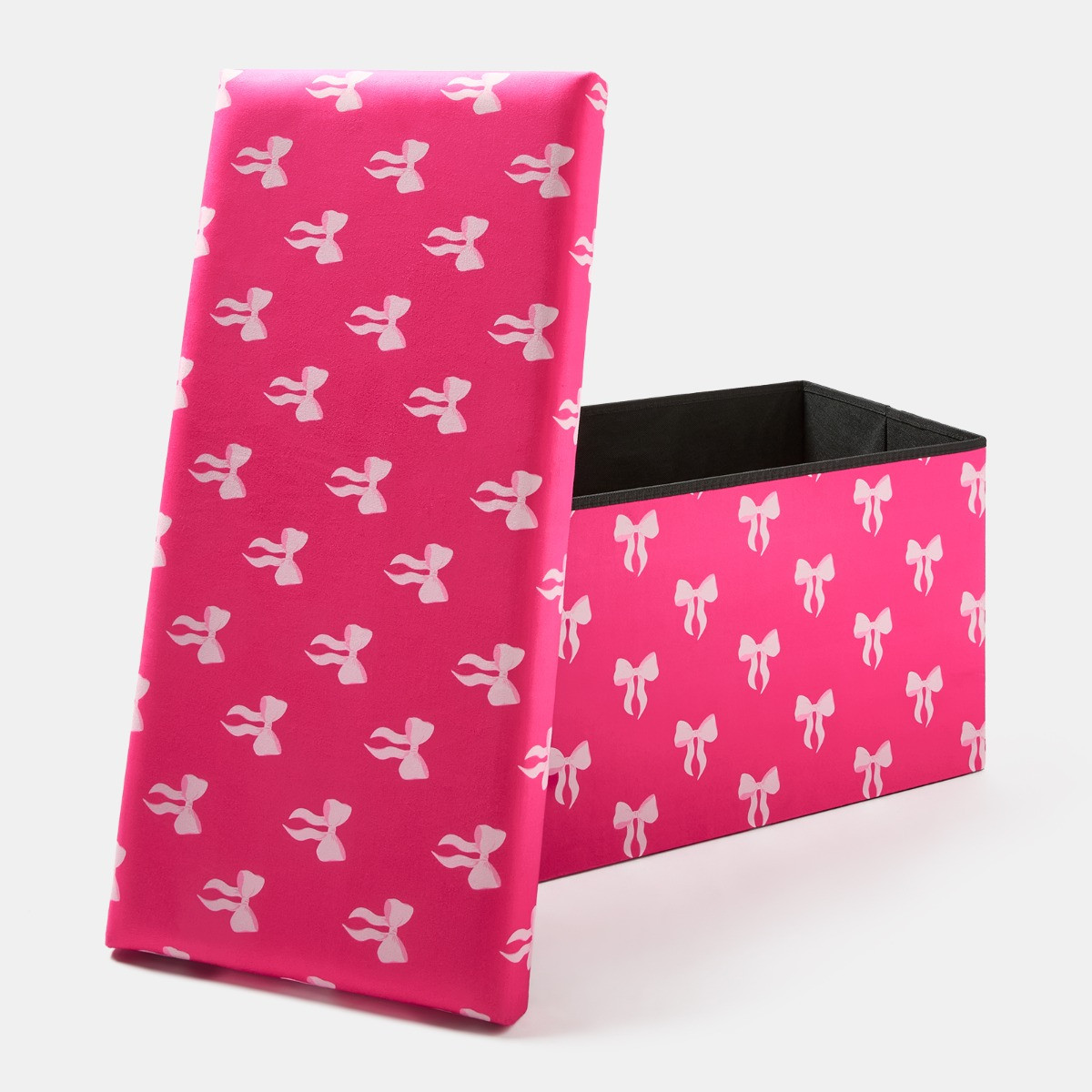 OHS Bow Print Velvet Foldable Rectangle Storage Ottoman - Hot Pink>