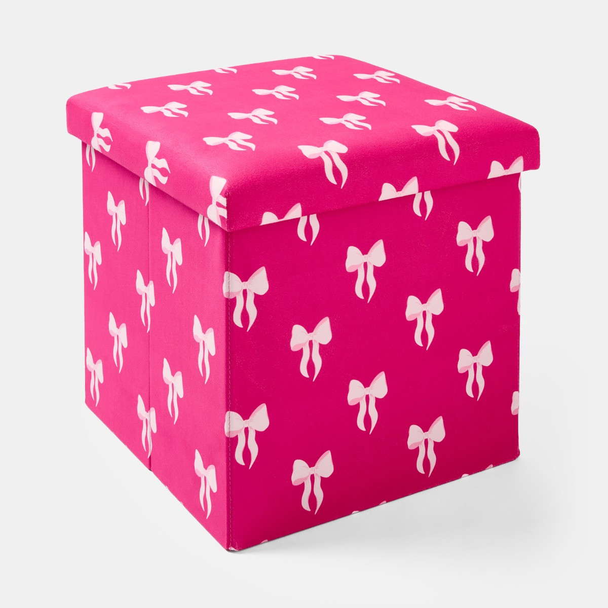 OHS Bow Print Velvet Foldable Cube Storage Ottoman - Hot Pink>