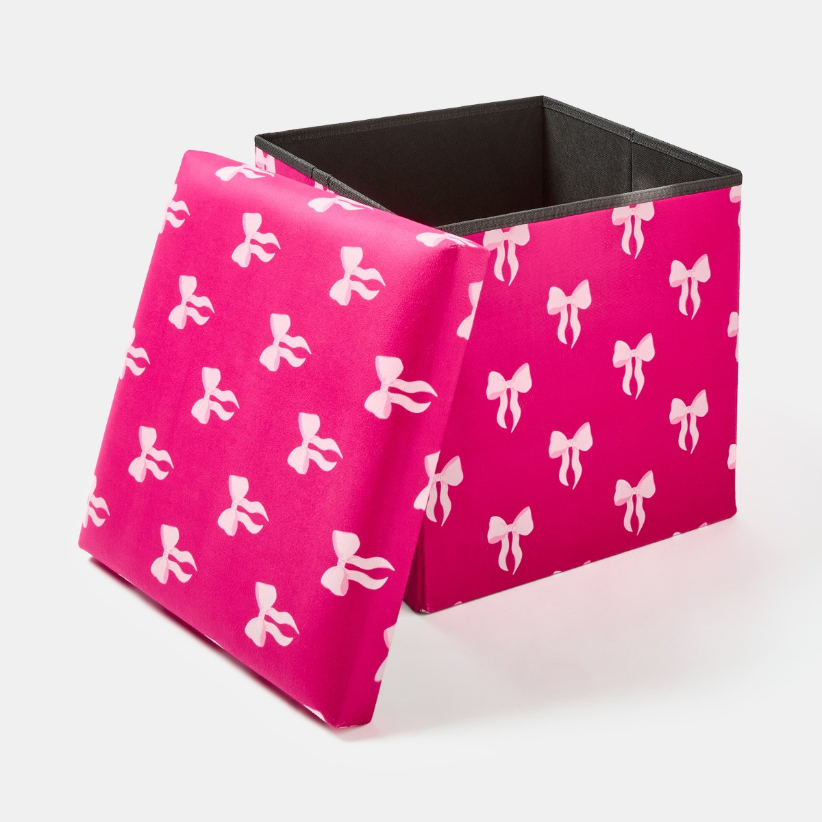 OHS Bow Print Velvet Foldable Cube Storage Ottoman - Hot Pink>