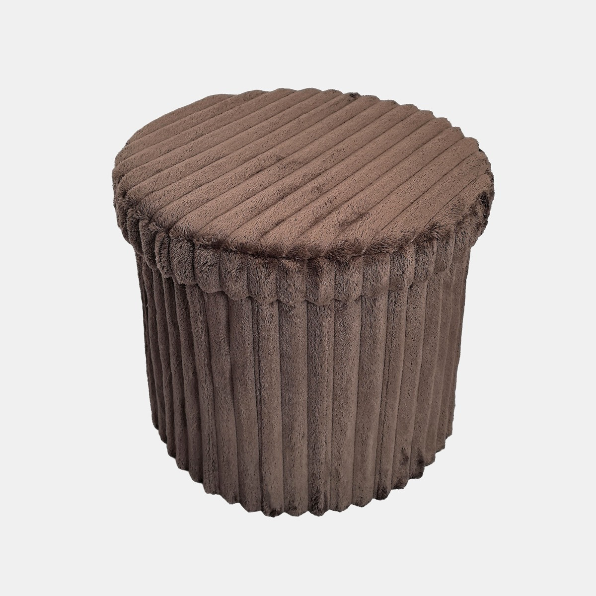 OHS Faux Fur Ribbed Foldable Round Storage Ottoman - Chocolate>