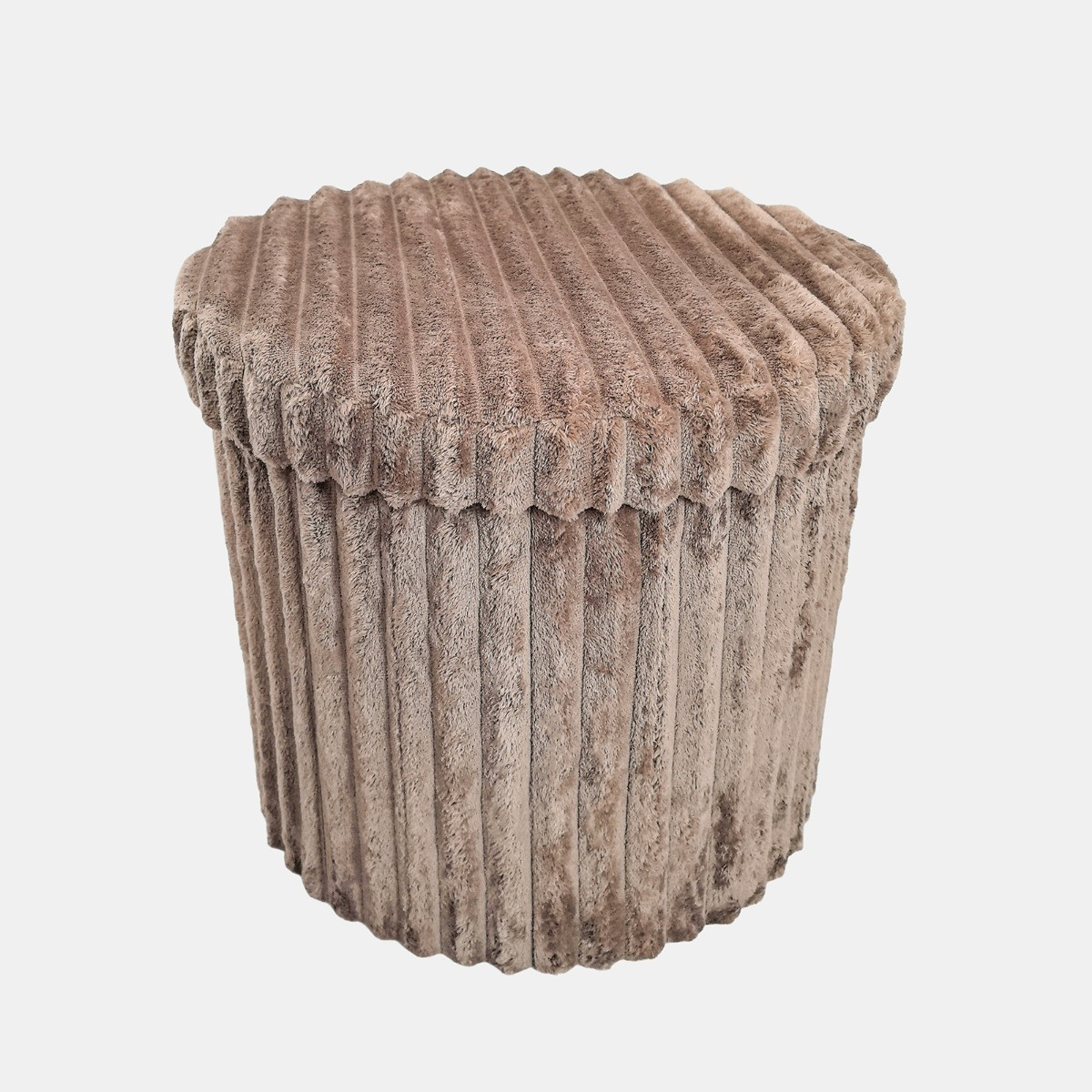 OHS Faux Fur Ribbed Foldable Round Storage Ottoman - Mink>