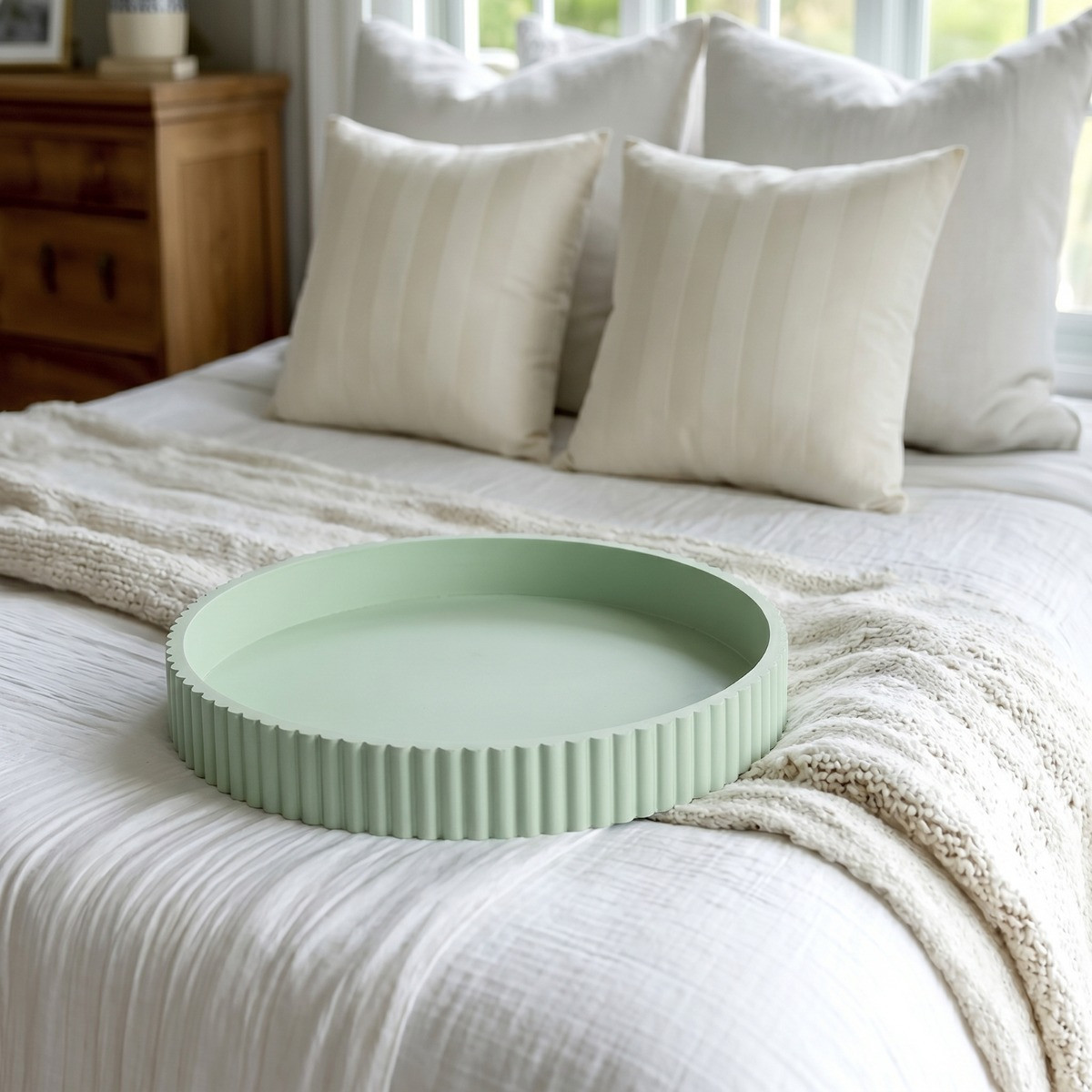 OHS Round Ribbed Tray - Sage>