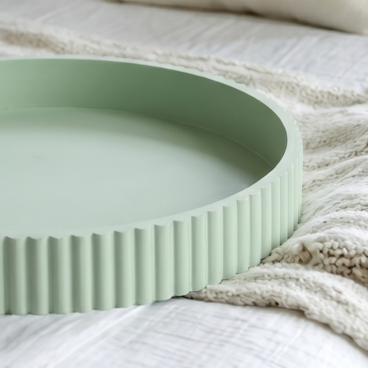 OHS Round Ribbed Tray - Sage>