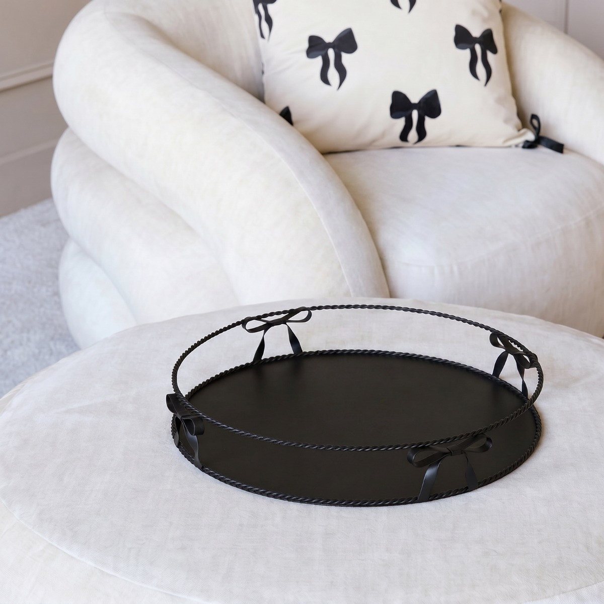 OHS Bow Round Metal Tray - Black>