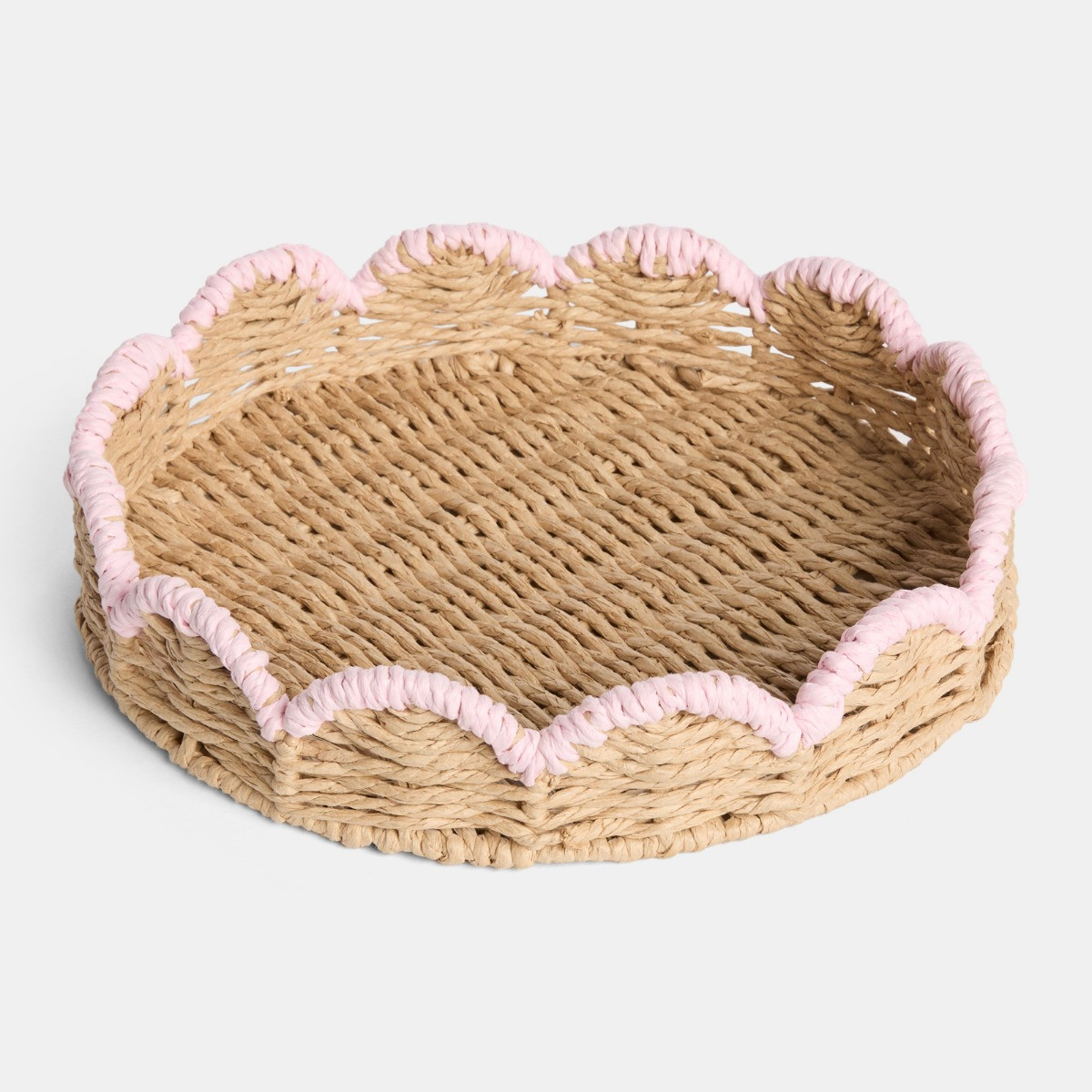 OHS Scalloped Trim Seagrass Tray - Natural/Pink>